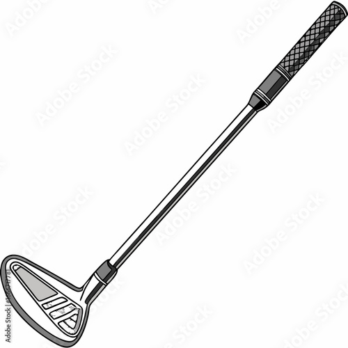 Black and white illustration of a golf club with a textured grip and a modern club head
