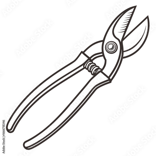 Classic metal snips tool with serrated blades and spring loaded handles isolated on white background