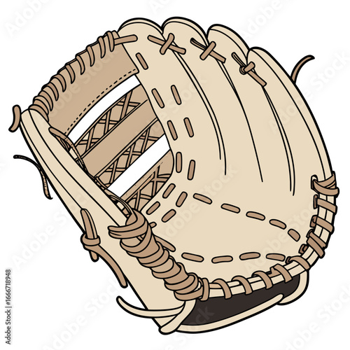 Detailed illustration of a baseball glove with intricate lacing and webbing on a white background