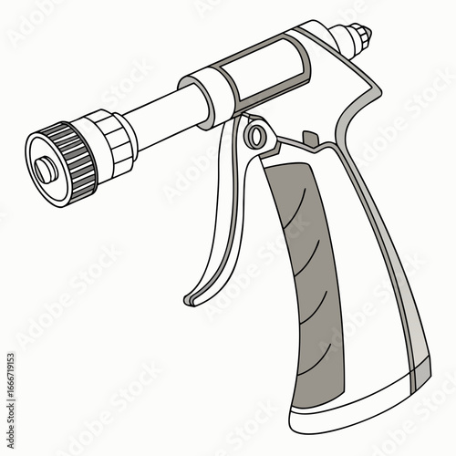 Detailed illustration of a modern trigger spray gun with adjustable nozzle for cleaning or gardening tasks