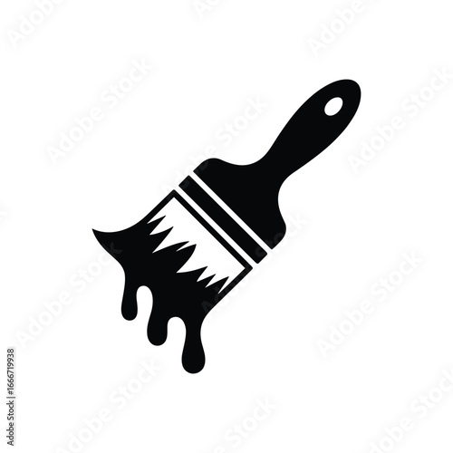Black paint brush dripping with liquid paint for artistic creative design and renovation projects