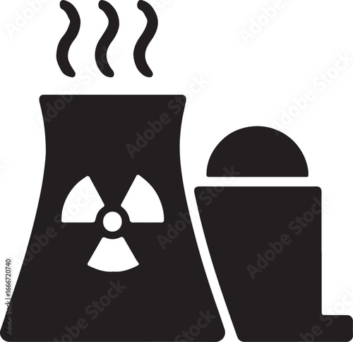 Nuclear power plant silhouette vector, ideal for energy, industry, electricity, infrastructure, and environmental concepts.
