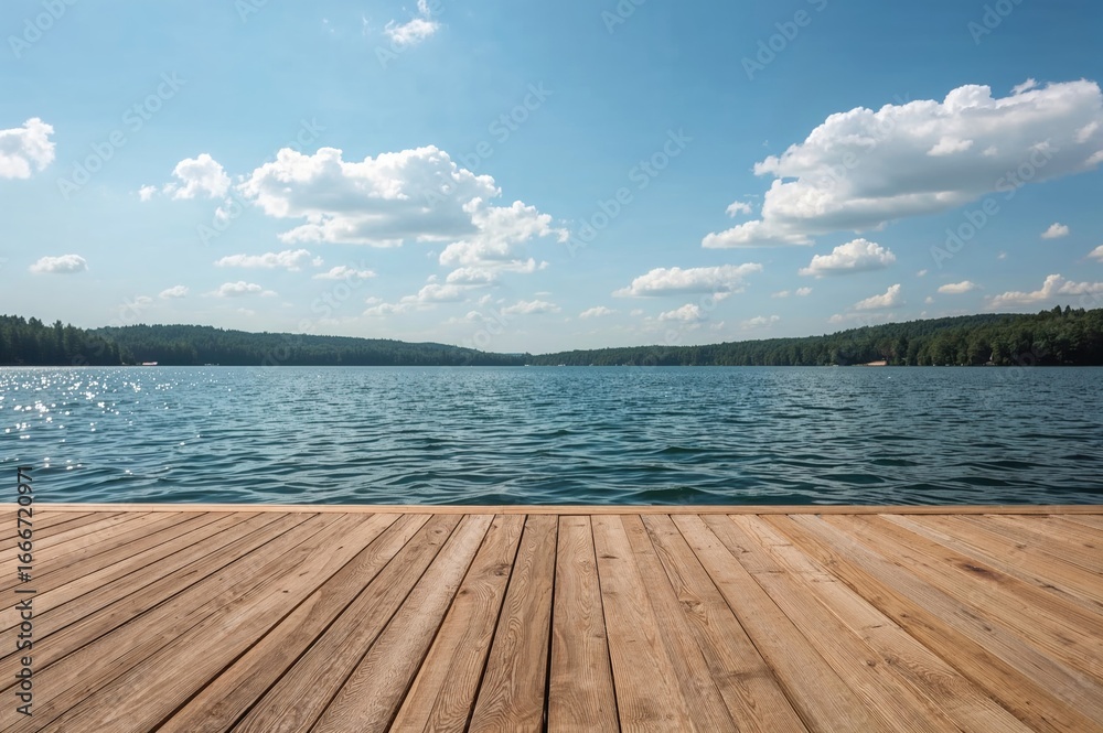 Fototapeta premium A timber platform next to a body of water