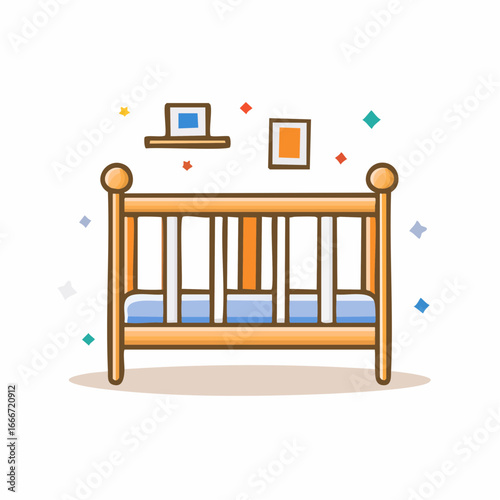Cartoon Style Baby Crib Illustration