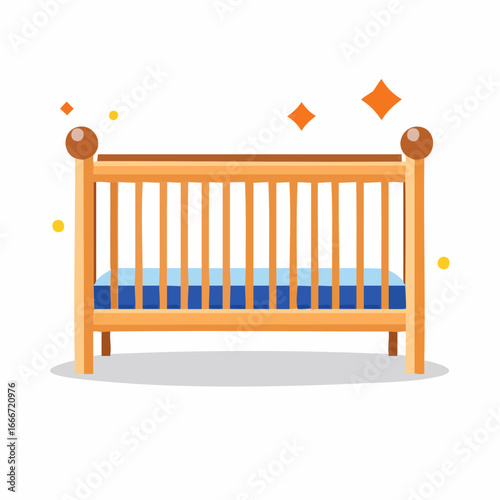 Light Wooden Baby Crib With Blue Mattress