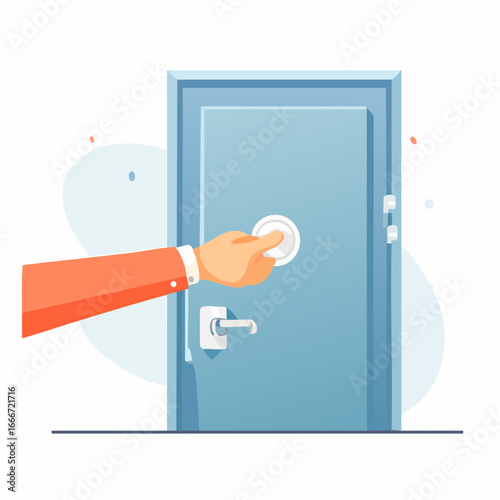 Hand Knocking On A Light Blue Door