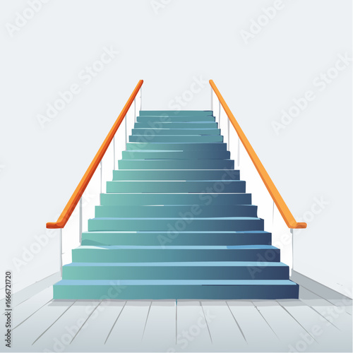 Stylish Teal Stairs With Orange Railings On Light Gray Floor