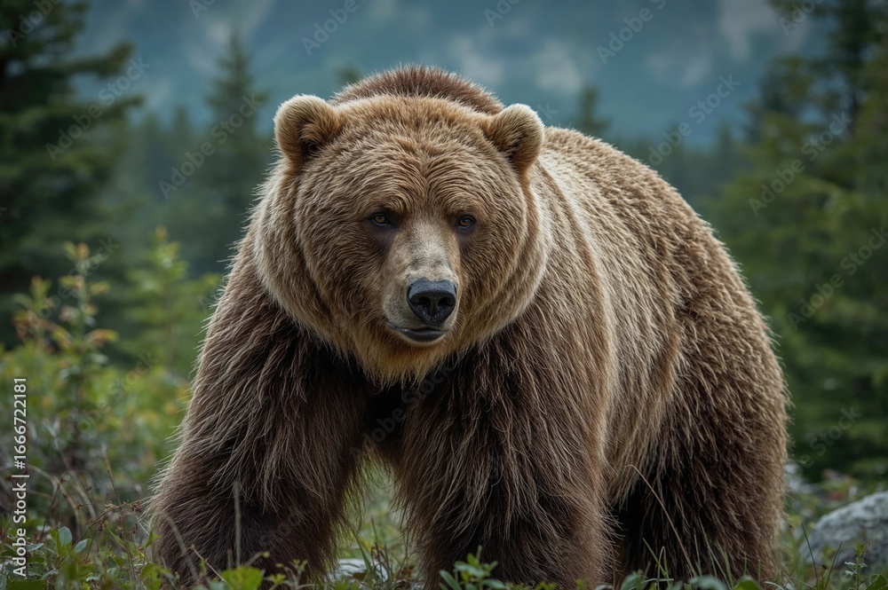Obraz premium A Ferocious Brown Bear Roaming the Wilderness