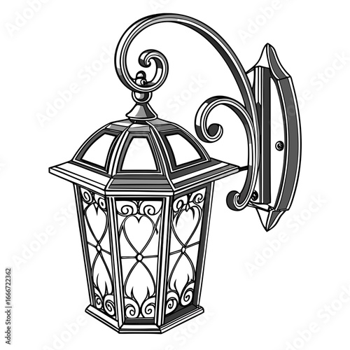 Ornate vintage black and white wall mounted lantern with decorative scrollwork and heart shaped details