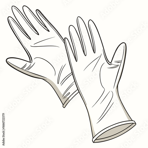 Pair of clean white disposable medical examination gloves isolated on a light background