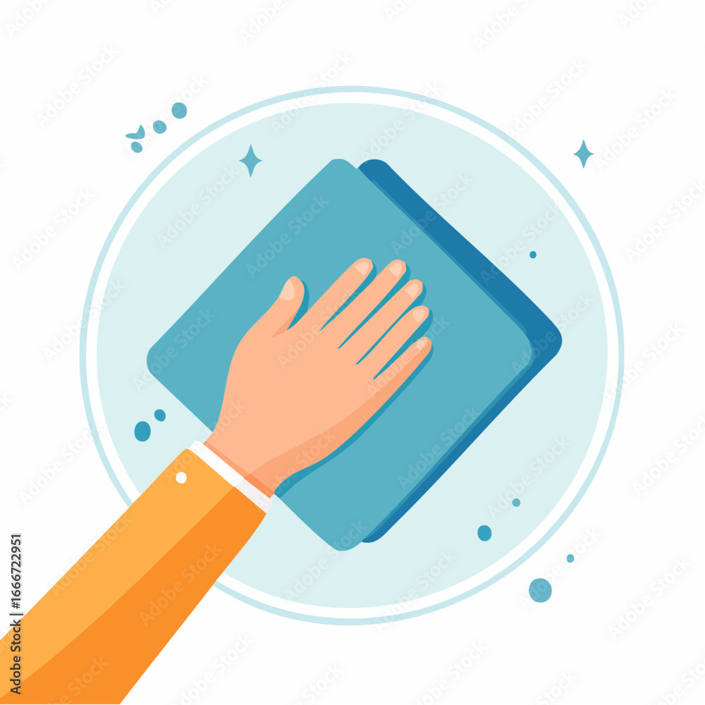 Obraz premium Hand Cleaning Surface With Blue Cloth