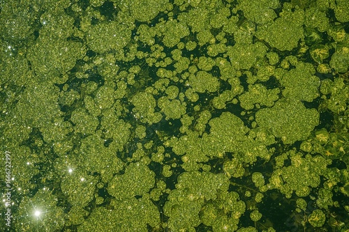 Lake surface covered by pollutant algae bloom
