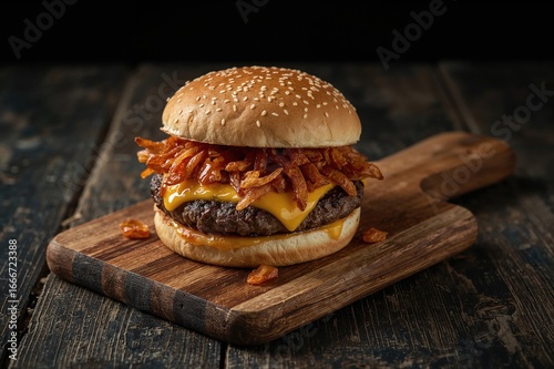 Juicy beef patty topped wit...