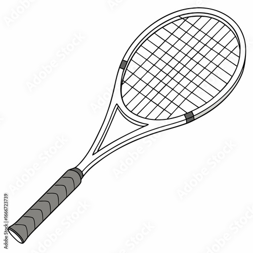 Simple line drawing of a tennis racquet with a gripped handle on a white background