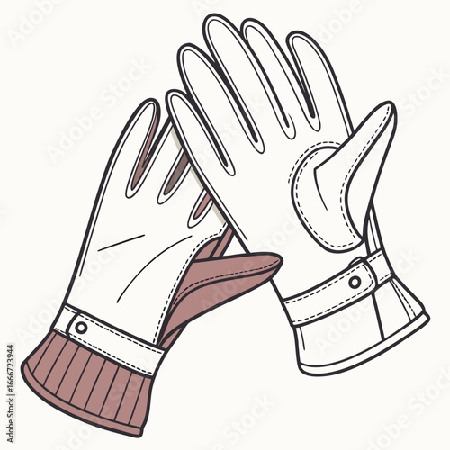 Stylish white leather gloves with brown accents and ribbed cuffs for a sophisticated look