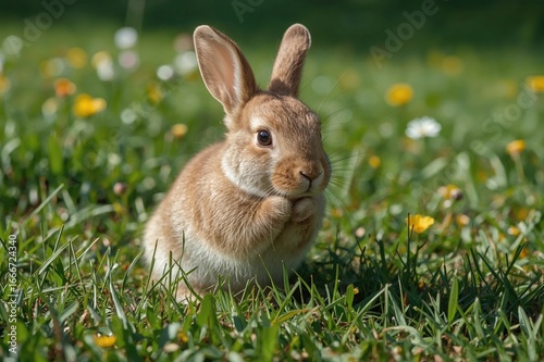 A bunny grooming itself on ...
