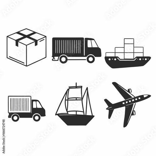 Hand drawn transportation and logistics icons for web and graphic design