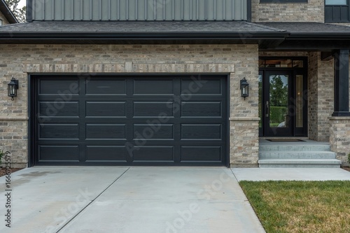 A sleek black metal garage ...