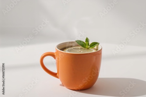A cup filled with tea in a ...