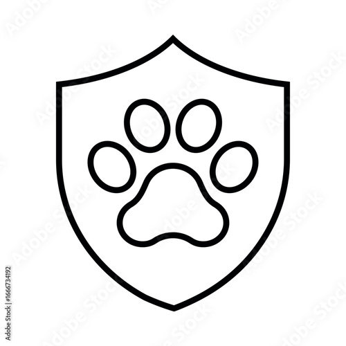 Animal protection logo line symbol, Pet care, cat paw icon with shield. Veterinary medicine concept.	