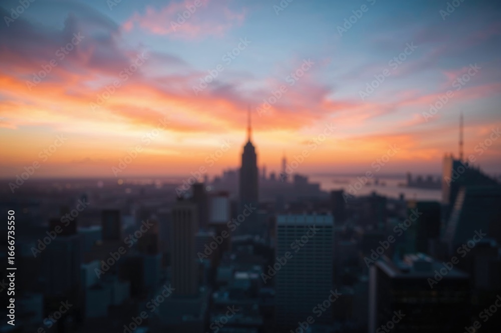 Fototapeta premium Idea for a summer getaway with a hazy urban skyline and dawn sky backdrop