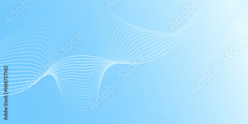 Background white wavy glowing lines on a blue background. Futuristic digital high-technology pattern modern