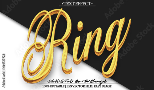 Elegant Gold Diamond Ring Jewelry Text Effect Editable Alphabet