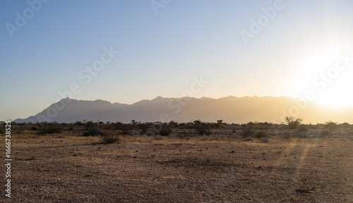 Desert landscape in the evening light at sunset, Brandberg, Erongo, Damaraland, Namibia