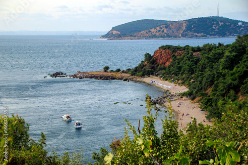 Fototapeta Naklejka Na Ścianę i Meble -  Hill view of the seagull beach (marti koyu) in Burgazada island in istanbul in the summer, marmara sea
