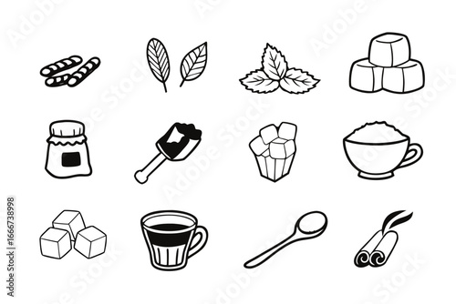 Assortment of ingredients for beverages and sweets