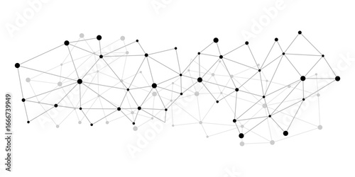 Abstract connected lines with dots in black and gray colors on a transparent background.