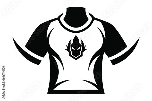 Black and White Esports Jersey with Demon Mask Logo Vector Illustration Graphic