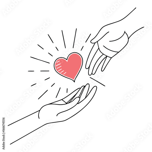 Print Hand Giving a Red Heart as a Symbol of Love and Romance for Valentines Day