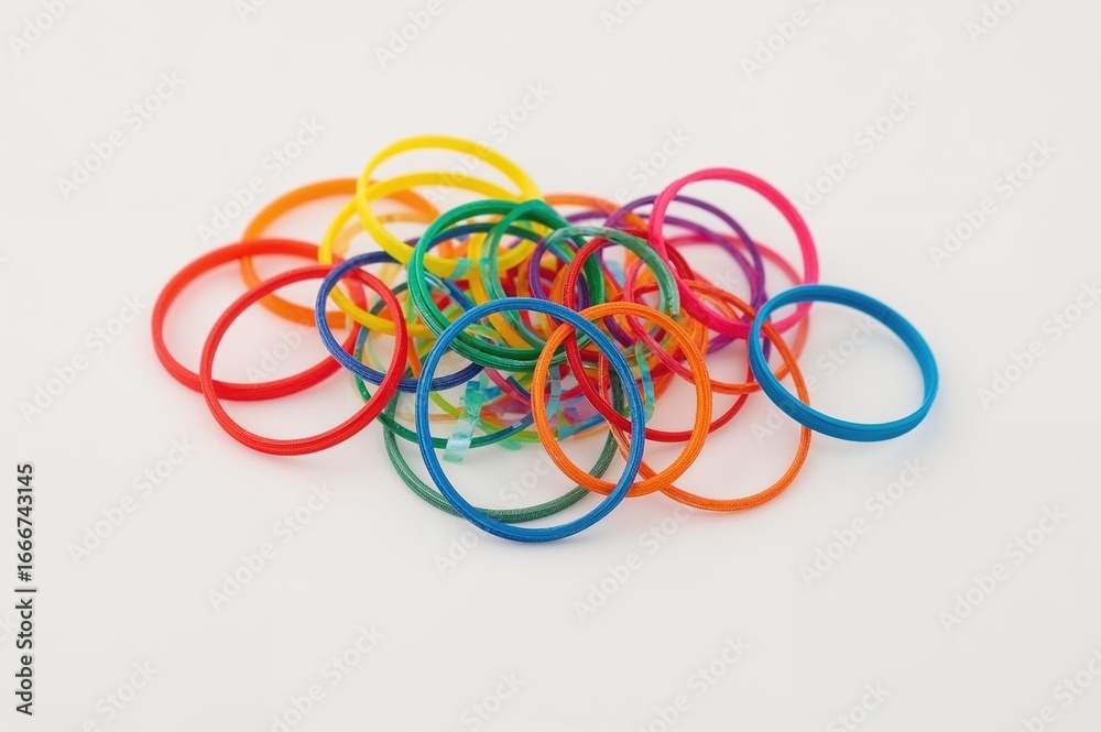 Vibrant Elastic Bands Against a Plain White Surface Vibrant Elastic Bands Against a Plain White Surface