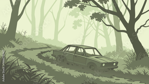 Car stuck on a muddy forest road vehicle