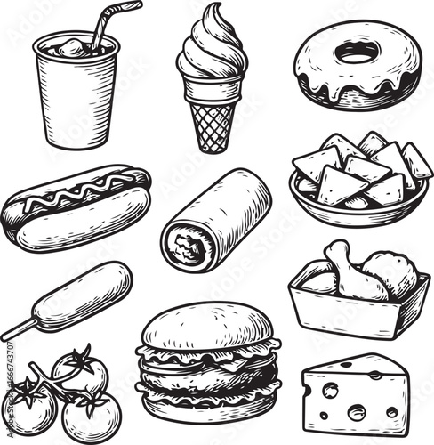 fast food hand-drawn set vintage