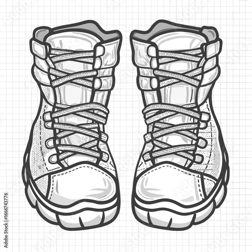 Stylish white high-top sneakers with detailed lacing and stitching, perfect for active lifestyles