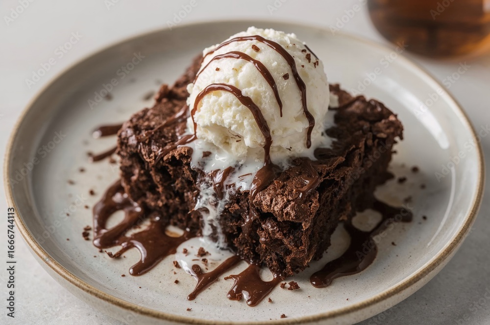 Double Chocolate Brownie Dessert with Vanilla Ice Cream on Top Double Chocolate Brownie Dessert with Vanilla Ice Cream on Top