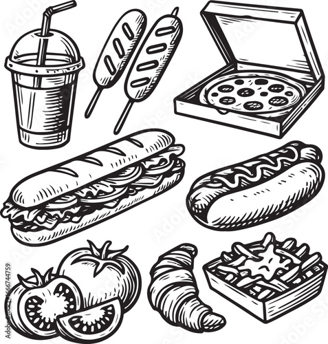 fast food hand-drawn set vintage