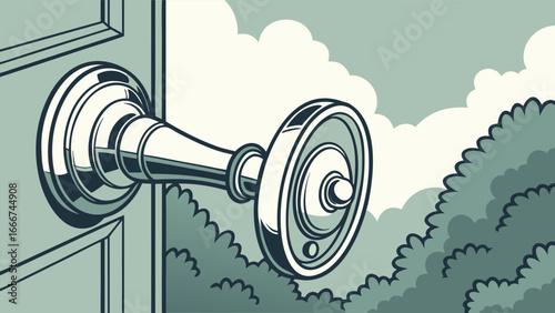 Close-up of a vintage door handle and foliage retro