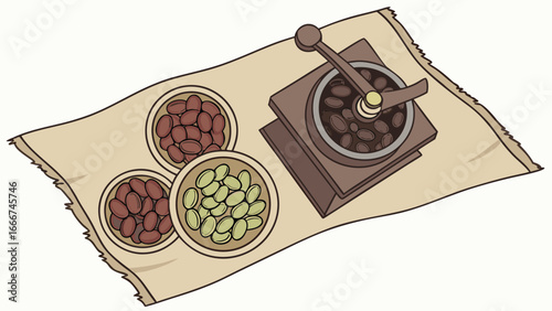 Coffee Grinder with Three Bowls of Beans vintage manual
