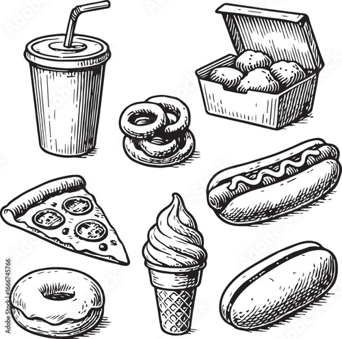 fast food hand-drawn set vintage