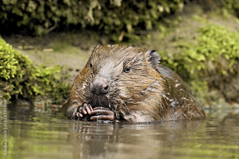 Eurasian beaver, European beaver (Castor fibre), feeding in the water, Canton Zug, Switzerland Eurasian beaver, European beaver (Castor fibre), feeding in the water, Canton Zug, Switzerland