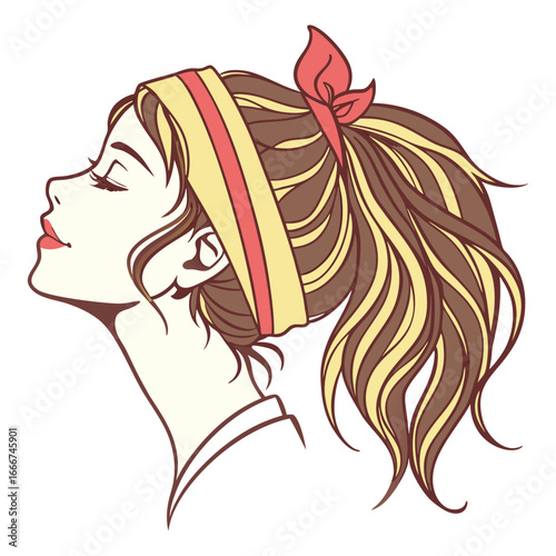 Print Vintage Fashion and Beauty Illustration of a Womans Head with Retro Hair and Makeup