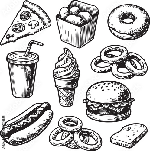 fast food hand-drawn set vintage