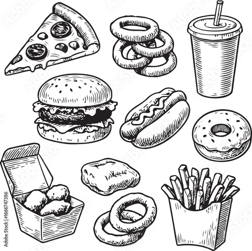 fast food hand-drawn set vintage