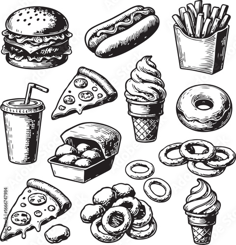 fast food hand-drawn set vintage