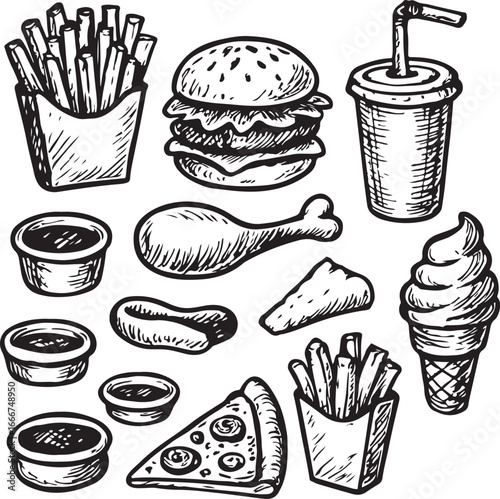 fast food hand-drawn set vintage