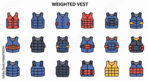 Collection of Vector Illustrations of Weighted Vests for Training and Fitness Activities