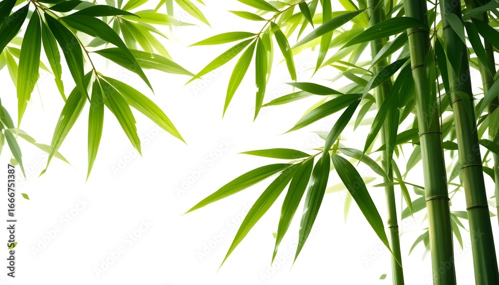 Fototapeta premium Green bamboo leaves on isolated transparent background.